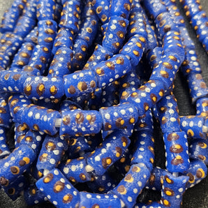 Painted African Recycled Glass Beads - Small Tube Beads #1113