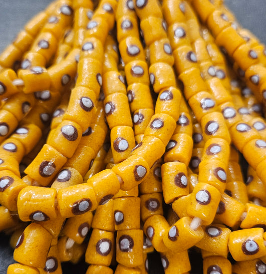 Painted African Recycled Glass Beads - Small Tube Beads #1110