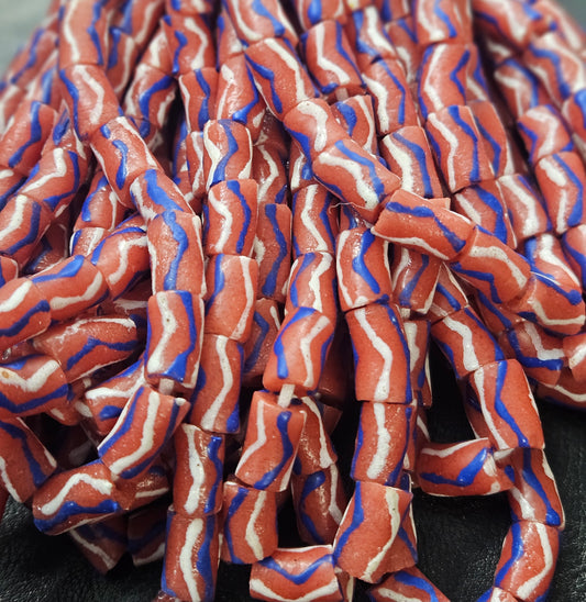 Painted African Recycled Glass Beads - Small Tube Beads #1116