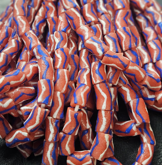Painted African Recycled Glass Beads - Small Tube Beads #1116