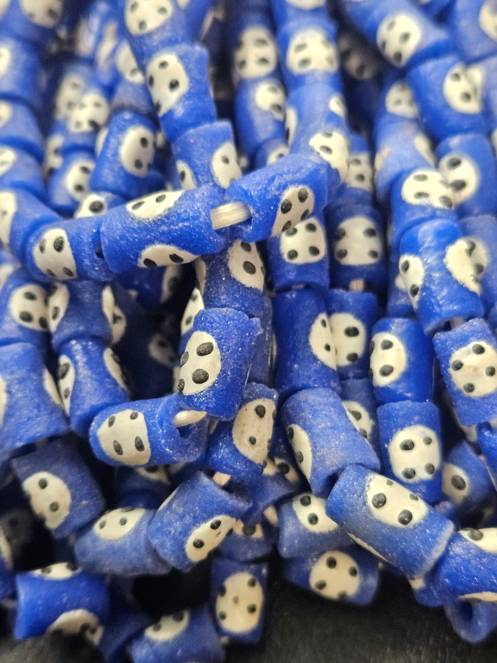 Painted African Recycled Glass Beads - Small Tube Beads #1119