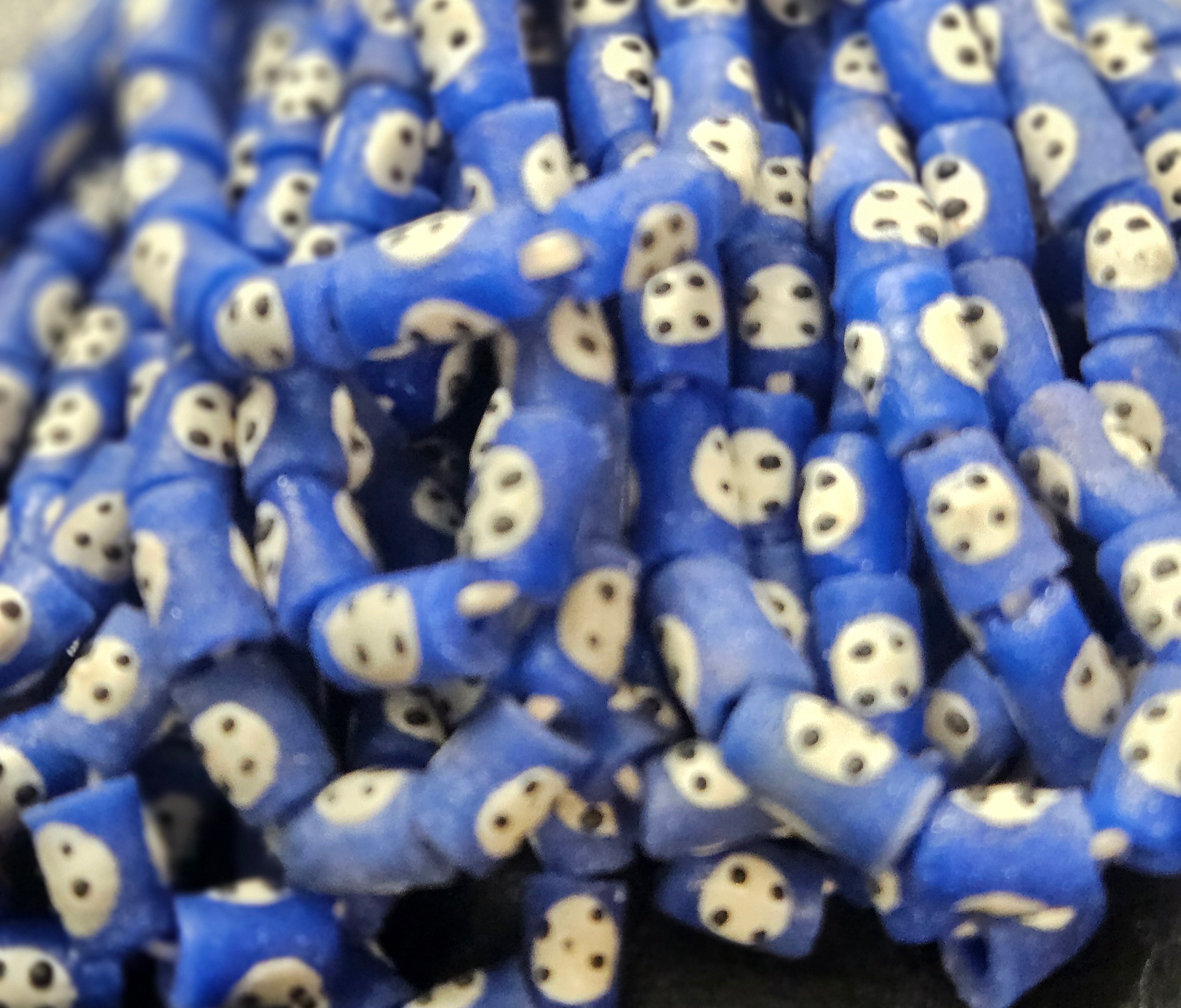 Painted African Recycled Glass Beads - Small Tube Beads #1119