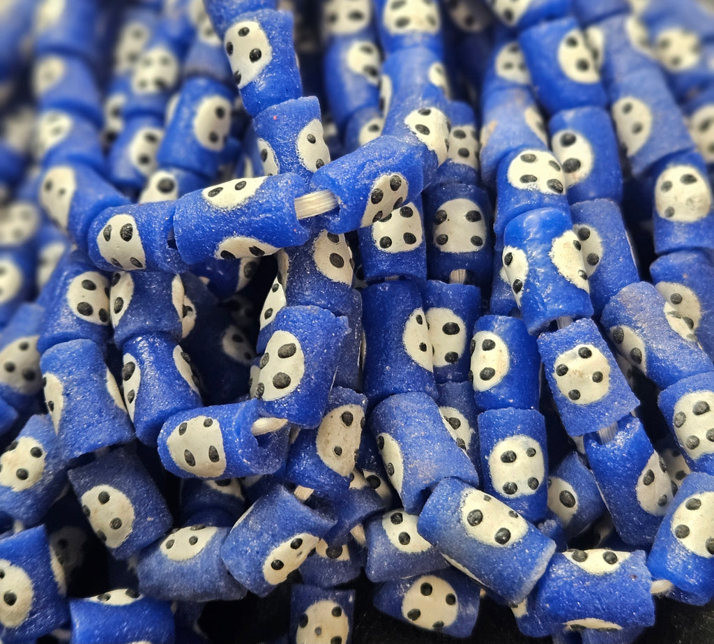 Painted African Recycled Glass Beads - Small Tube Beads #1119