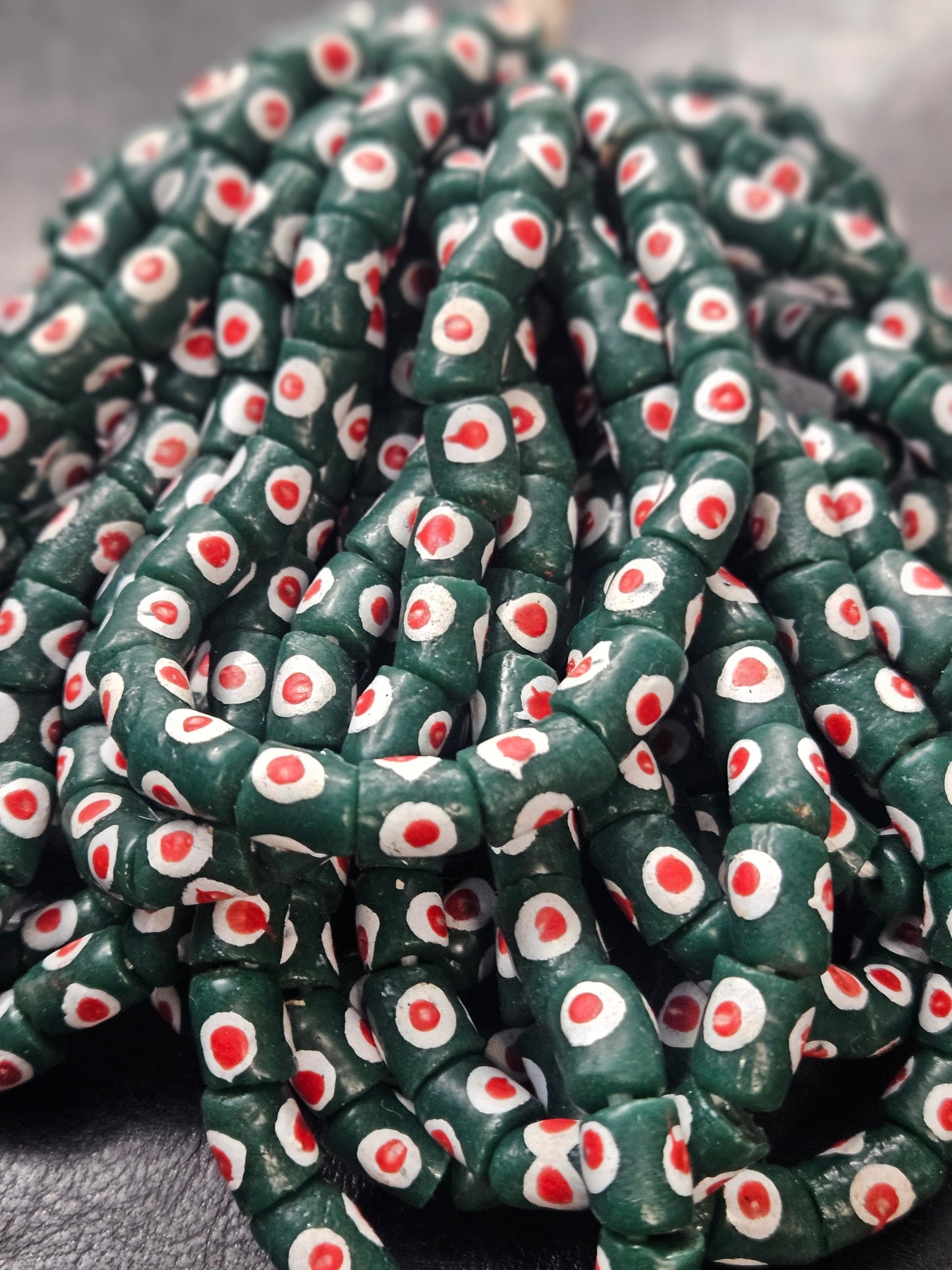Painted African Recycled Glass Beads - Small Tube Beads #1117