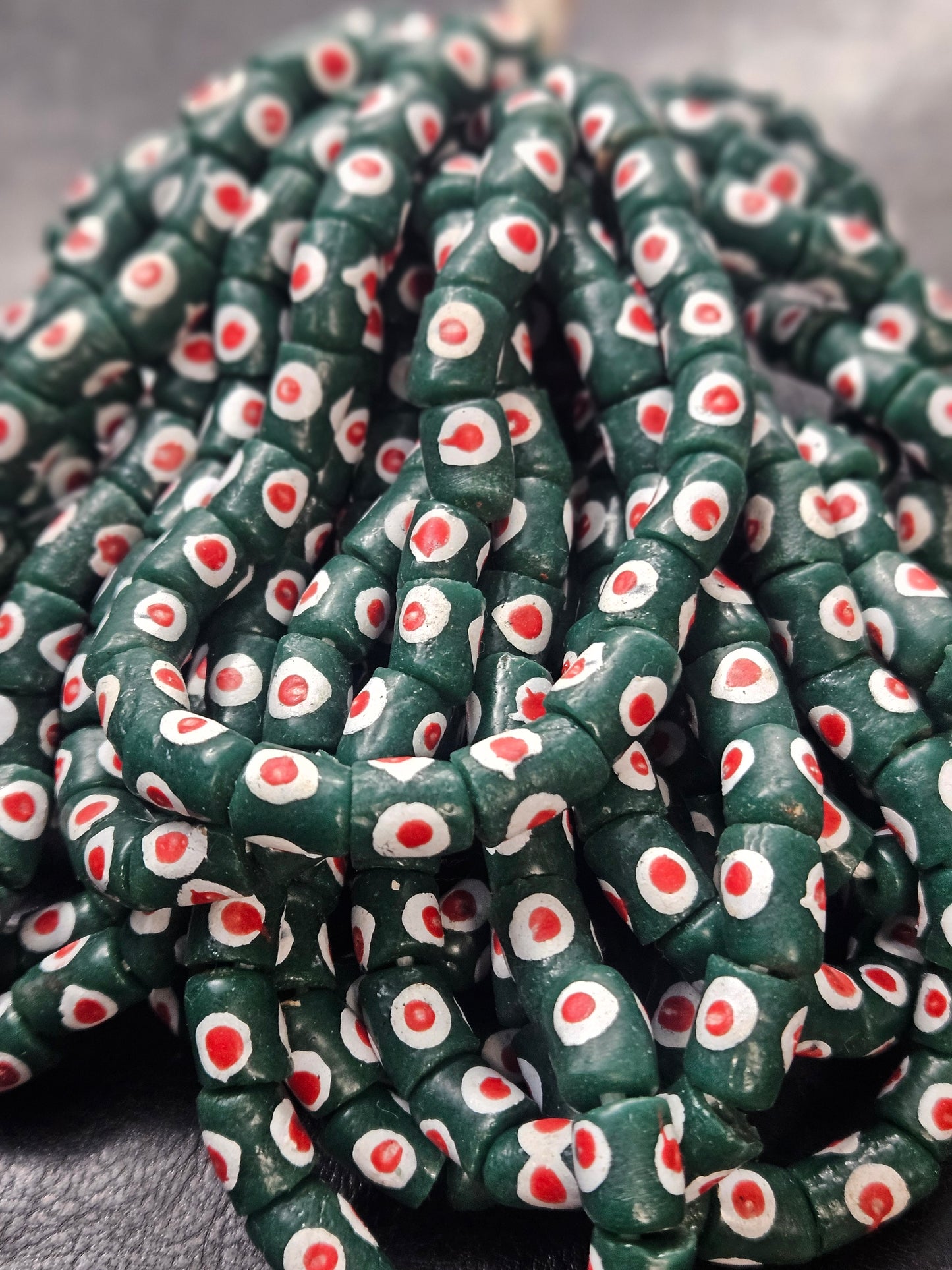 Painted African Recycled Glass Beads - Small Tube Beads #1117