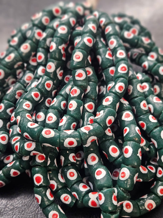 Painted African Recycled Glass Beads - Small Tube Beads #1117
