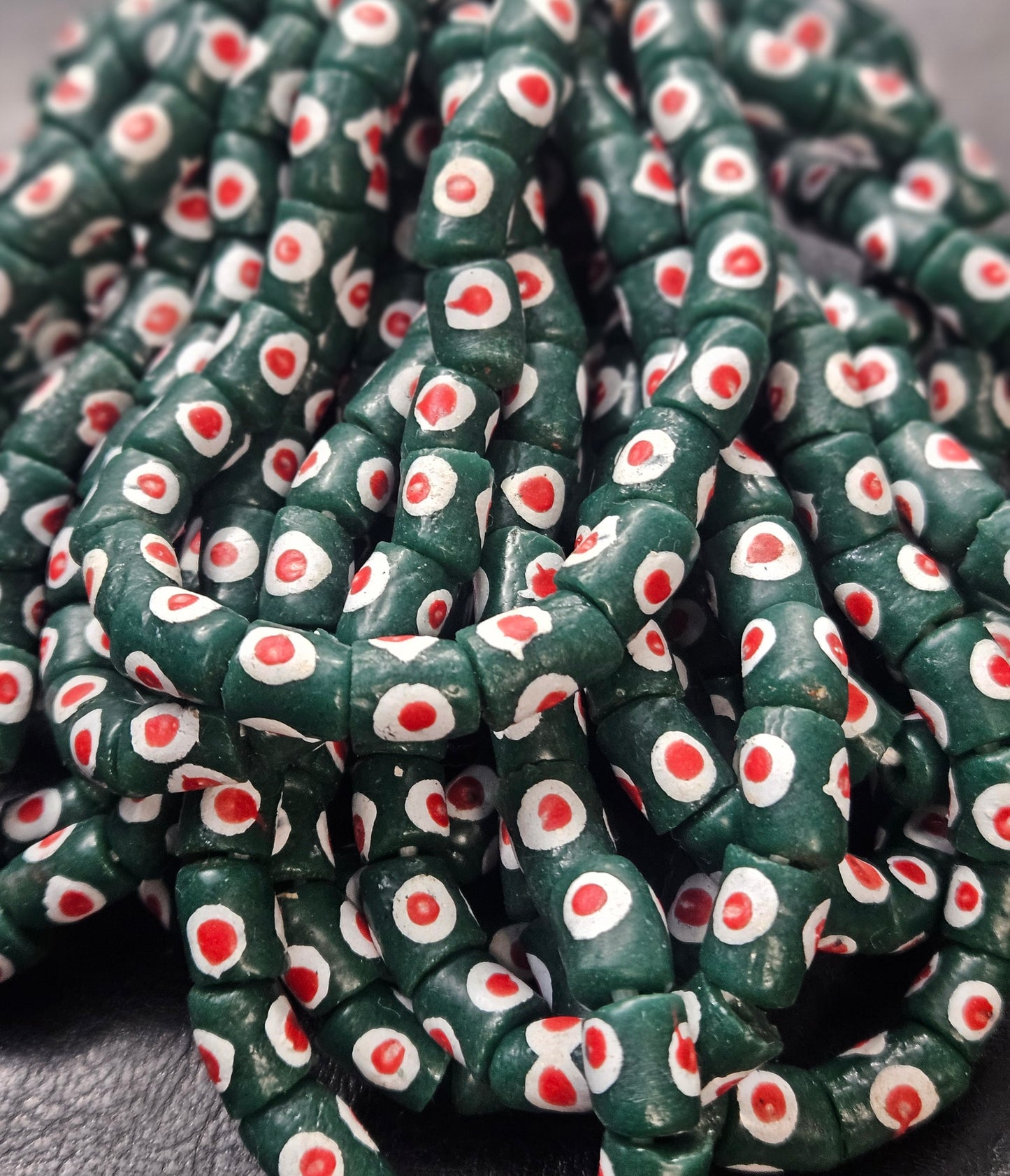 Painted African Recycled Glass Beads - Small Tube Beads #1117