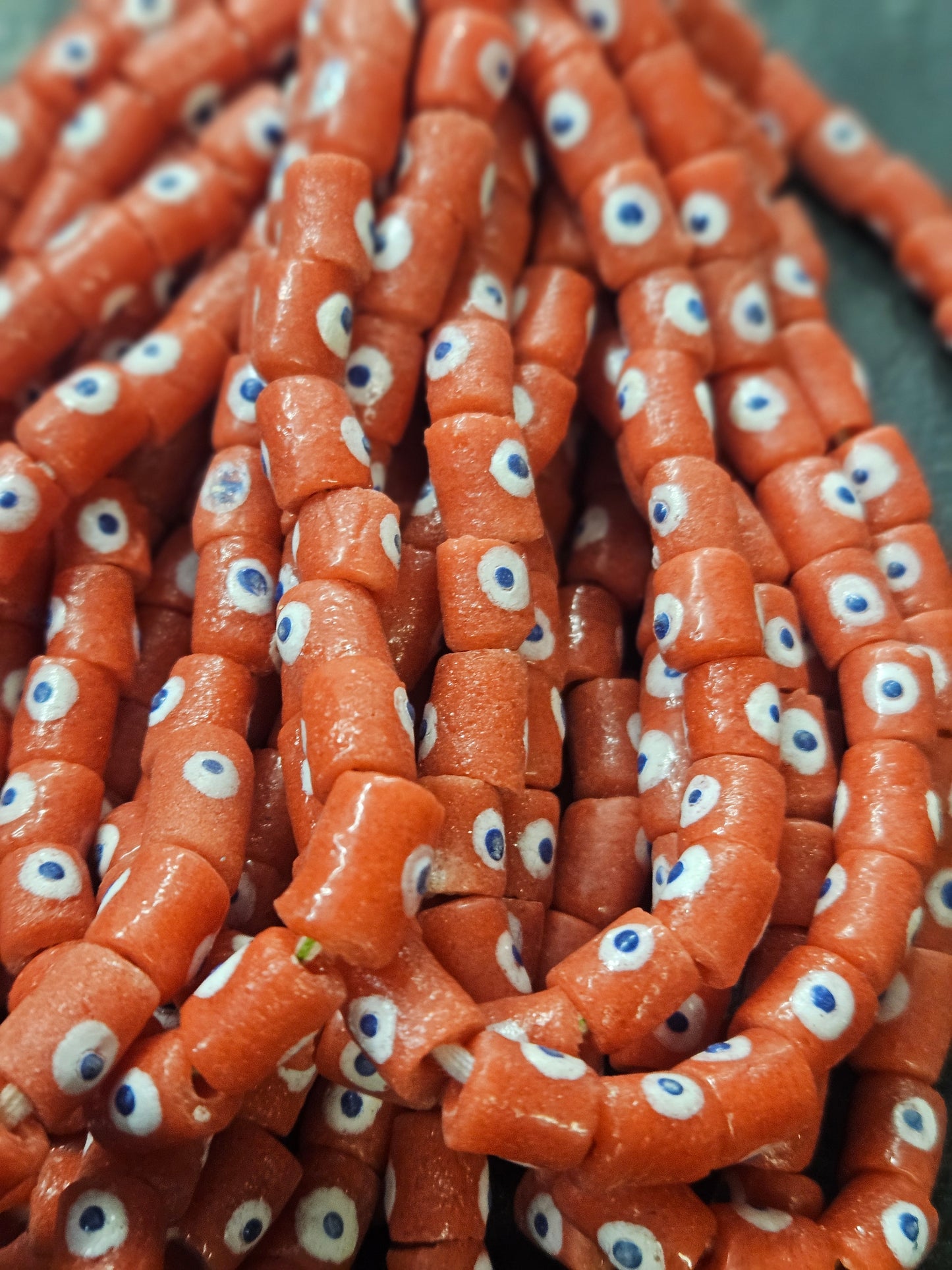 Painted African Recycled Glass Beads - Small Tube Beads #1118