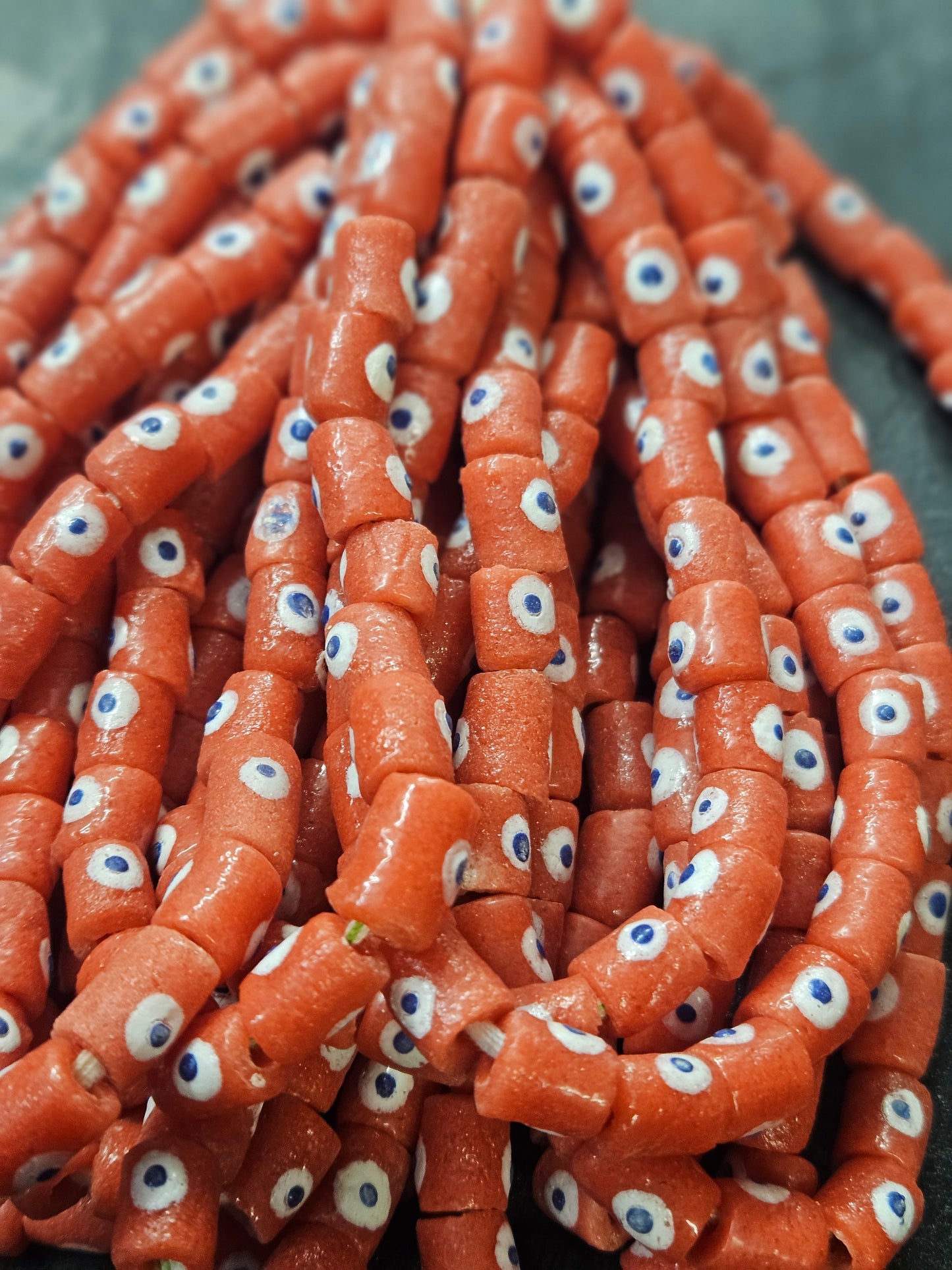 Painted African Recycled Glass Beads - Small Tube Beads #1118