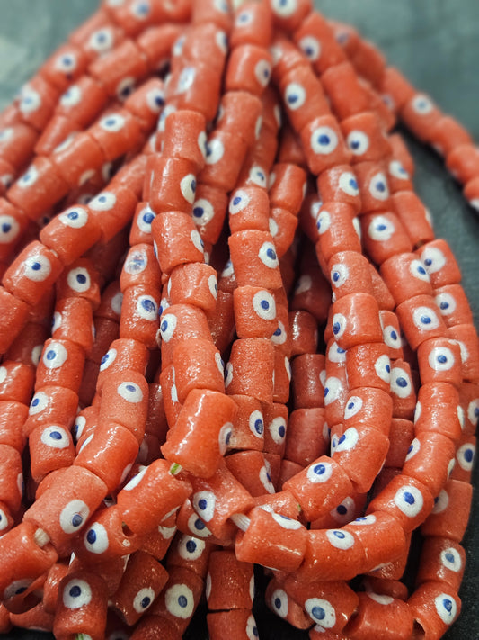 Painted African Recycled Glass Beads - Small Tube Beads #1118