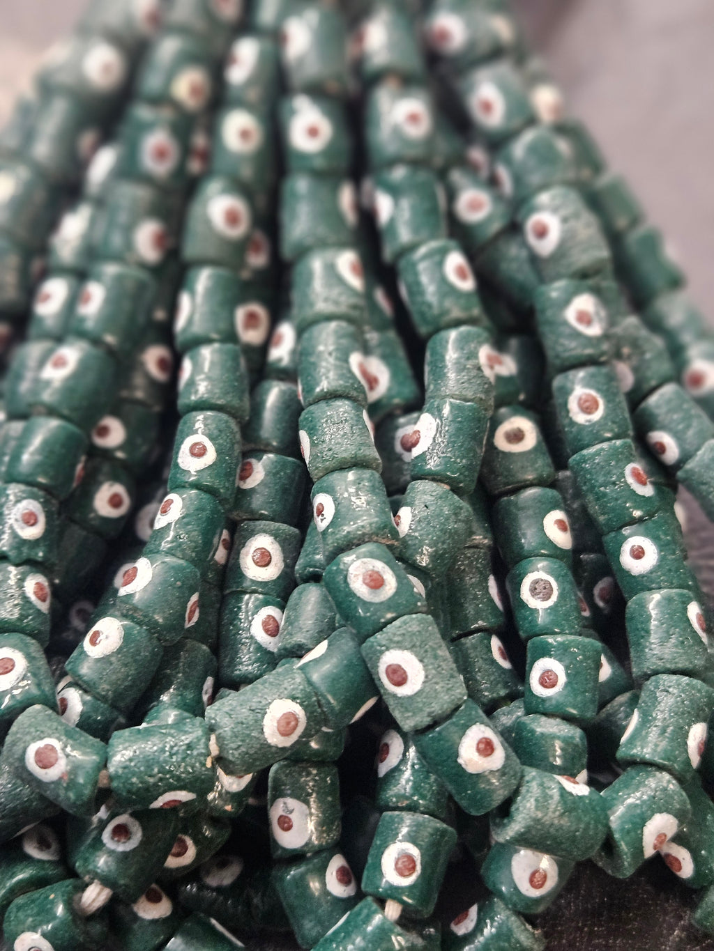 Painted African Recycled Glass Beads - Small Tube Beads #1121