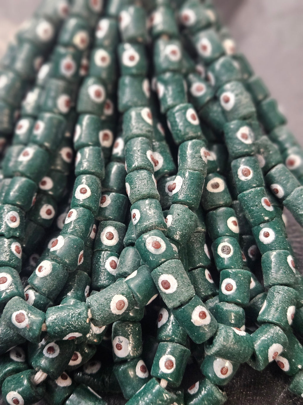 Painted African Recycled Glass Beads - Small Tube Beads #1121