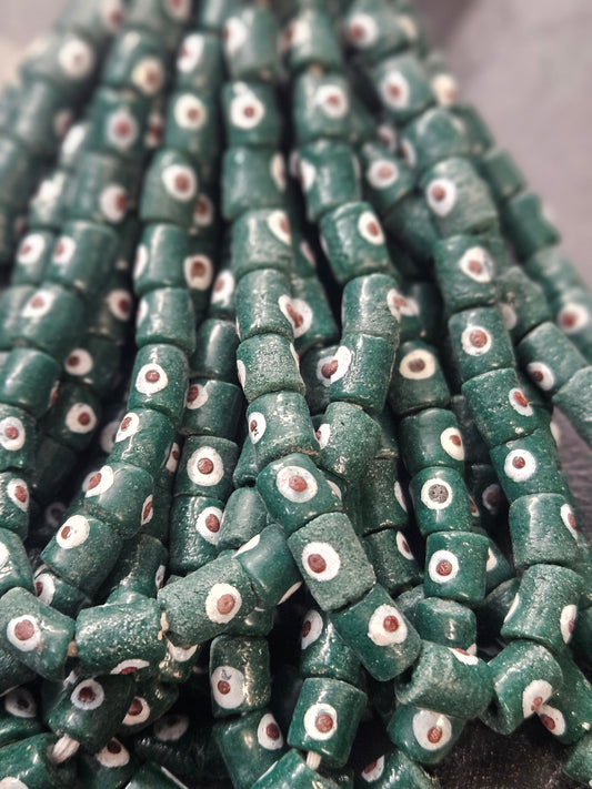 Painted African Recycled Glass Beads - Small Tube Beads #1121