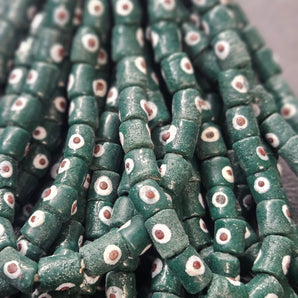 Painted African Recycled Glass Beads - Small Tube Beads #1121