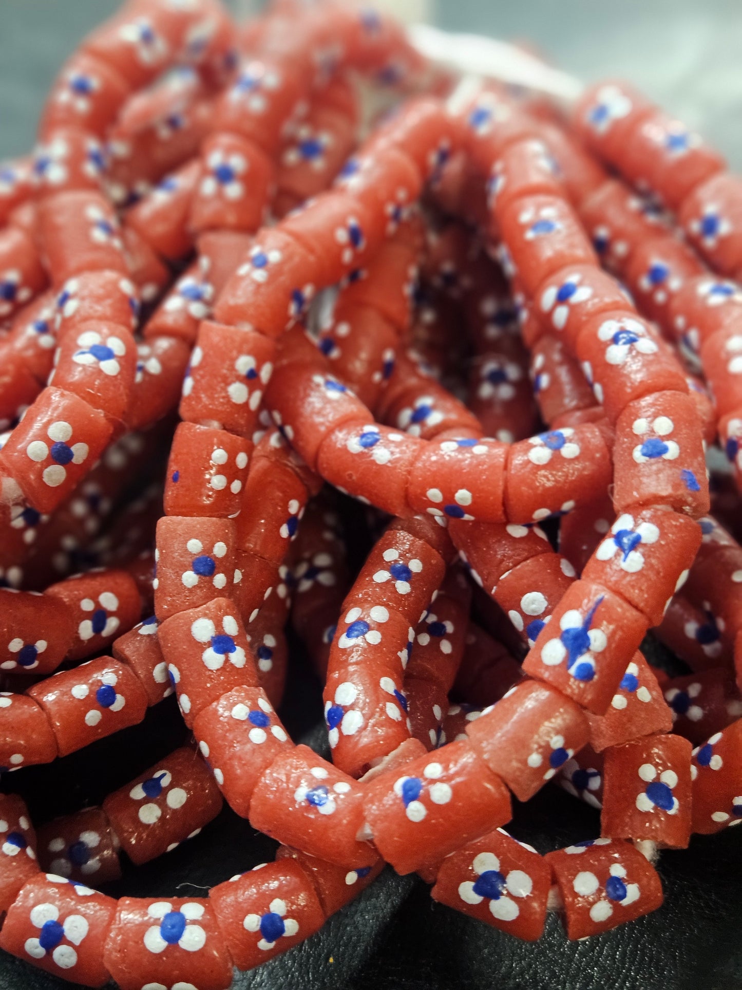 Handcrafted Painted African Recycled Glass Beads - Small/Medium Tube Beads #1208