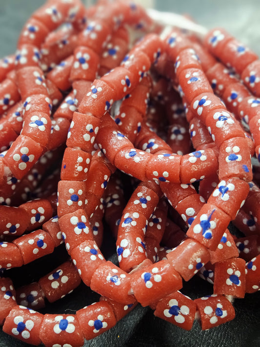 Handcrafted Painted African Recycled Glass Beads - Small/Medium Tube Beads #1208
