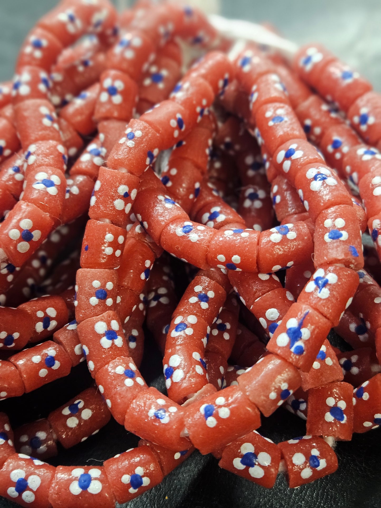 Handcrafted Painted African Recycled Glass Beads - Small/Medium Tube Beads #1208