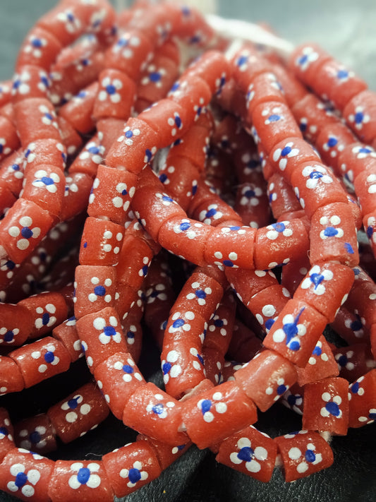 Handcrafted Painted African Recycled Glass Beads - Small/Medium Tube Beads #1208