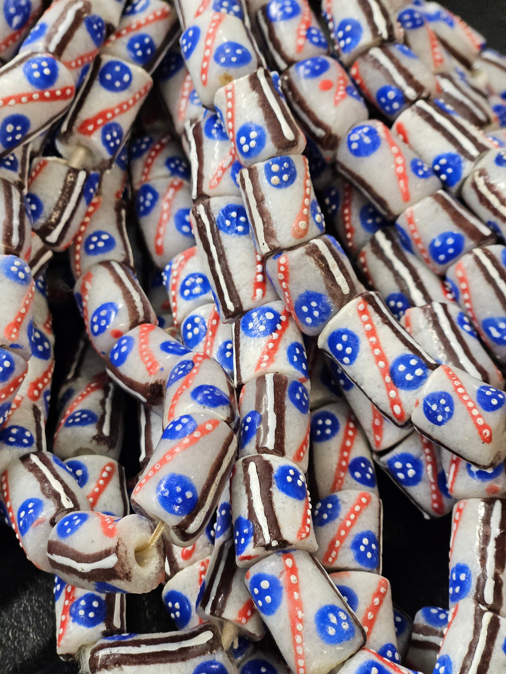 Handcrafted Painted African Recycled Glass Beads - Small/Medium Tube Beads #1211