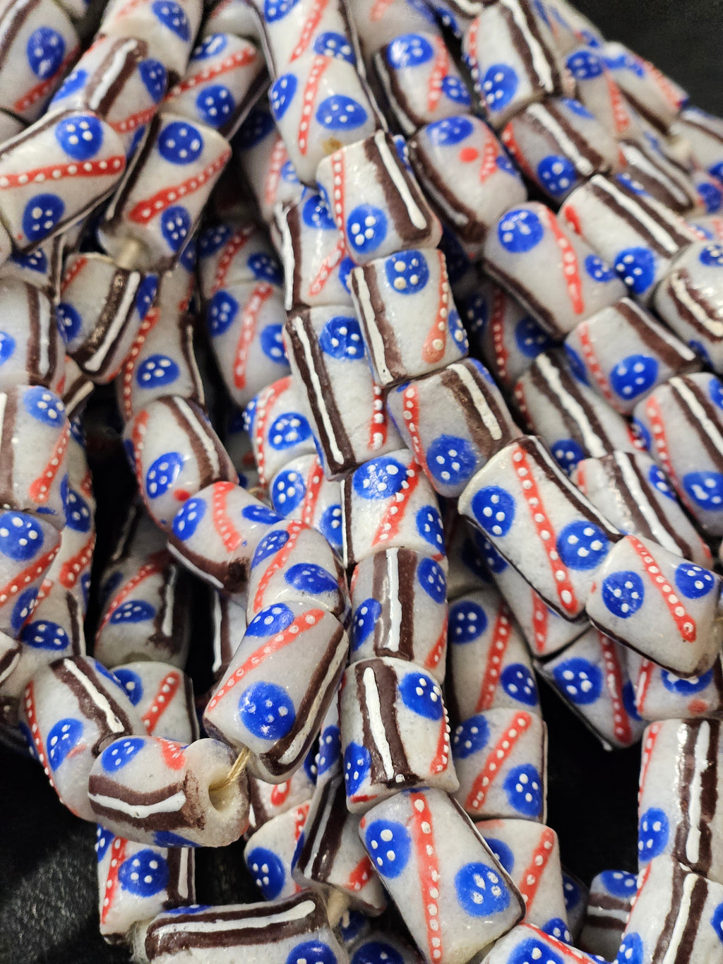 Handcrafted Painted African Recycled Glass Beads - Small/Medium Tube Beads #1211