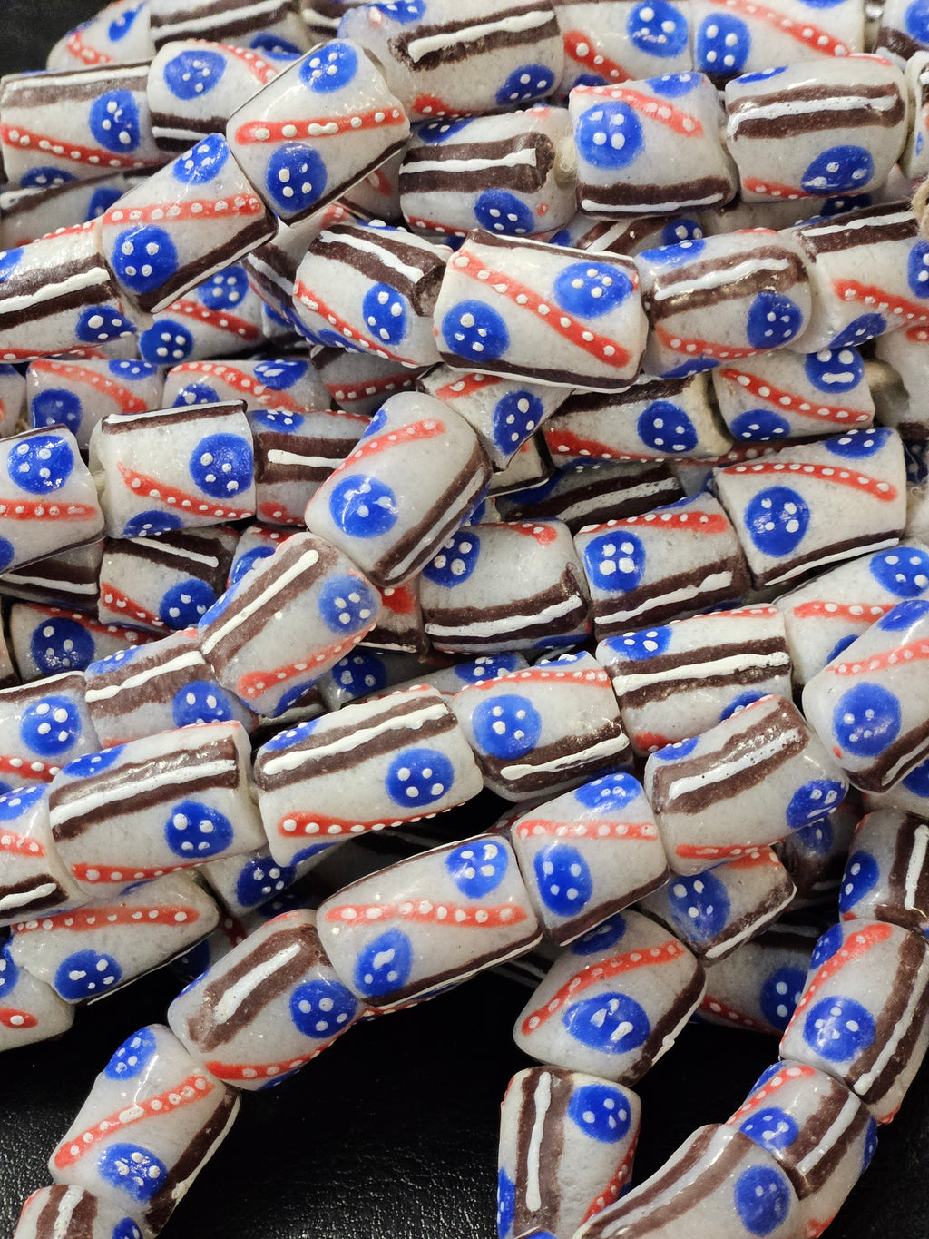 Handcrafted Painted African Recycled Glass Beads - Small/Medium Tube Beads #1211