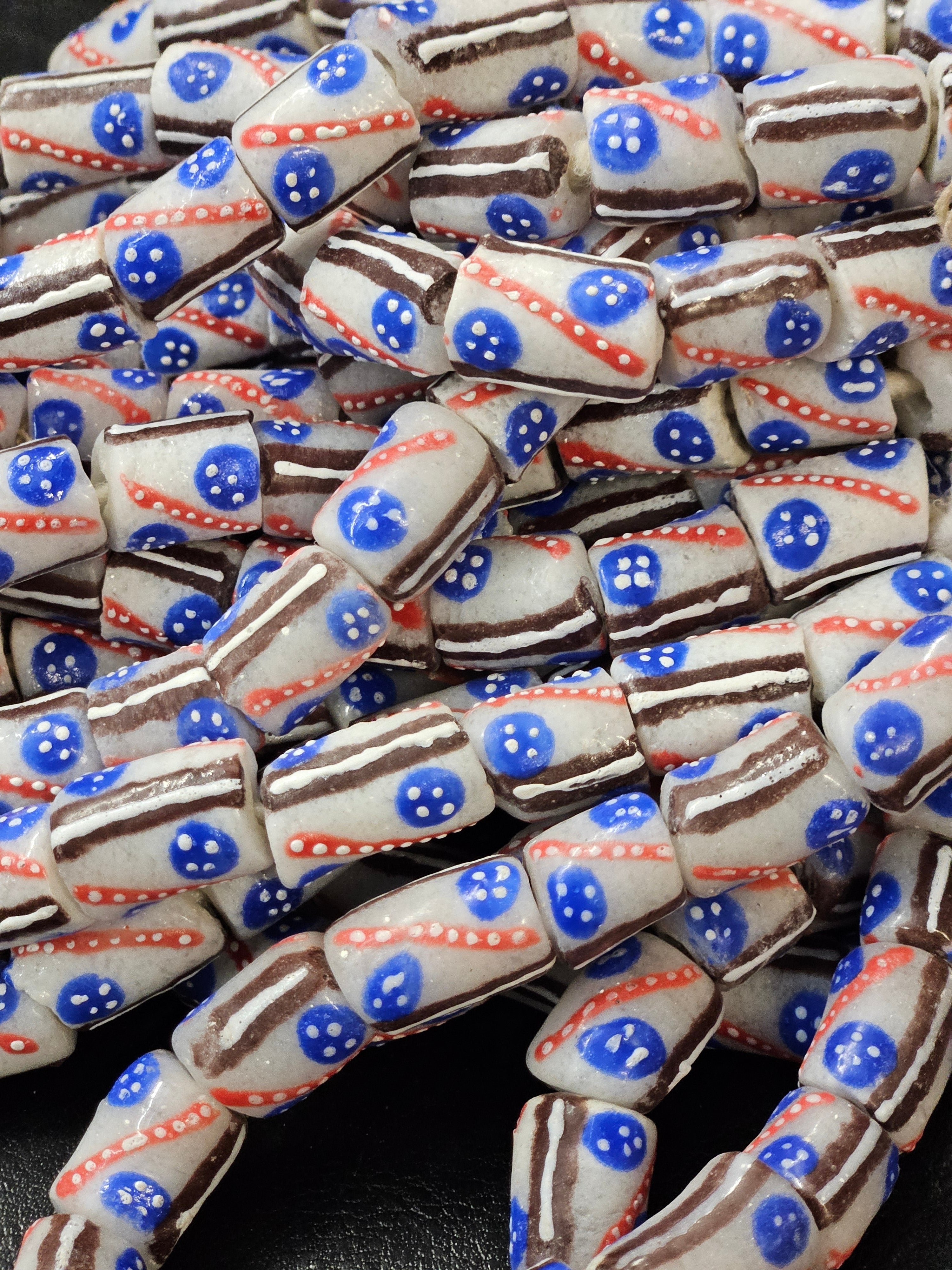 Handcrafted Painted African Recycled Glass Beads - Small/Medium Tube Beads #1211