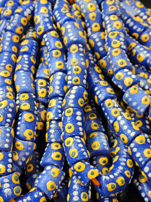Handcrafted Painted African Recycled Glass Beads - Small/Medium Tube Beads #1214