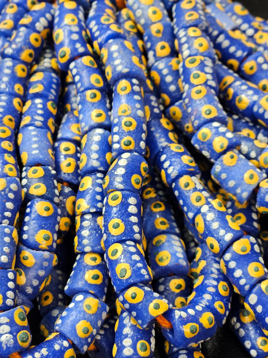 Handcrafted Painted African Recycled Glass Beads - Small/Medium Tube Beads #1214