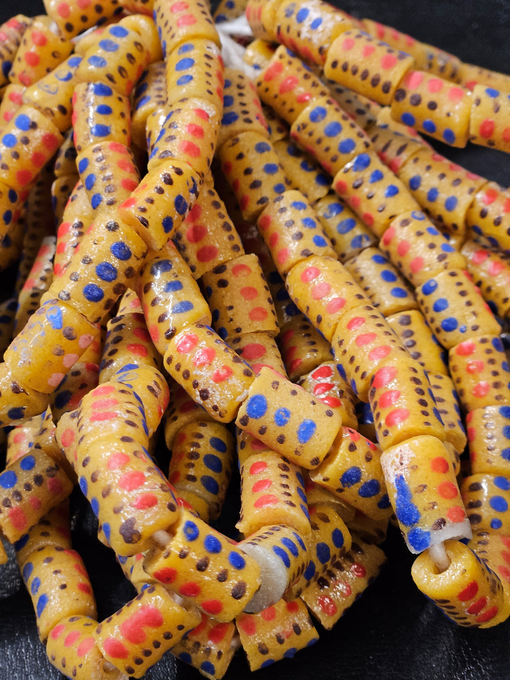 Handcrafted Painted African Recycled Glass Beads - Small/Medium Tube Beads #1215