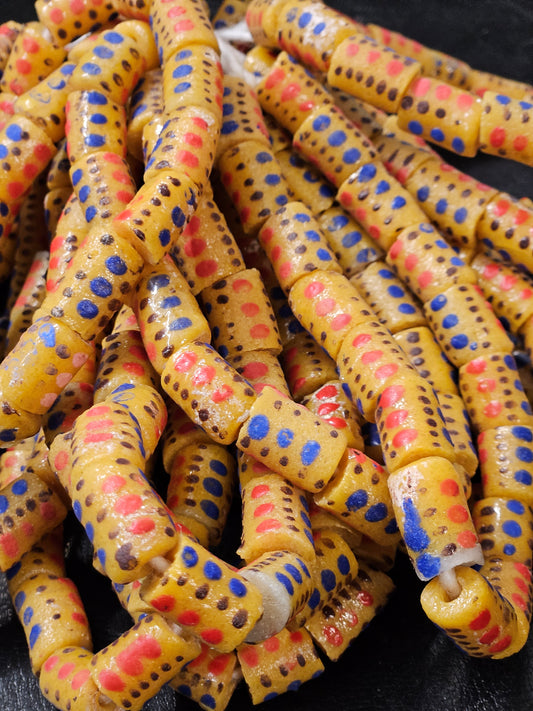 Handcrafted Painted African Recycled Glass Beads - Small/Medium Tube Beads #1215