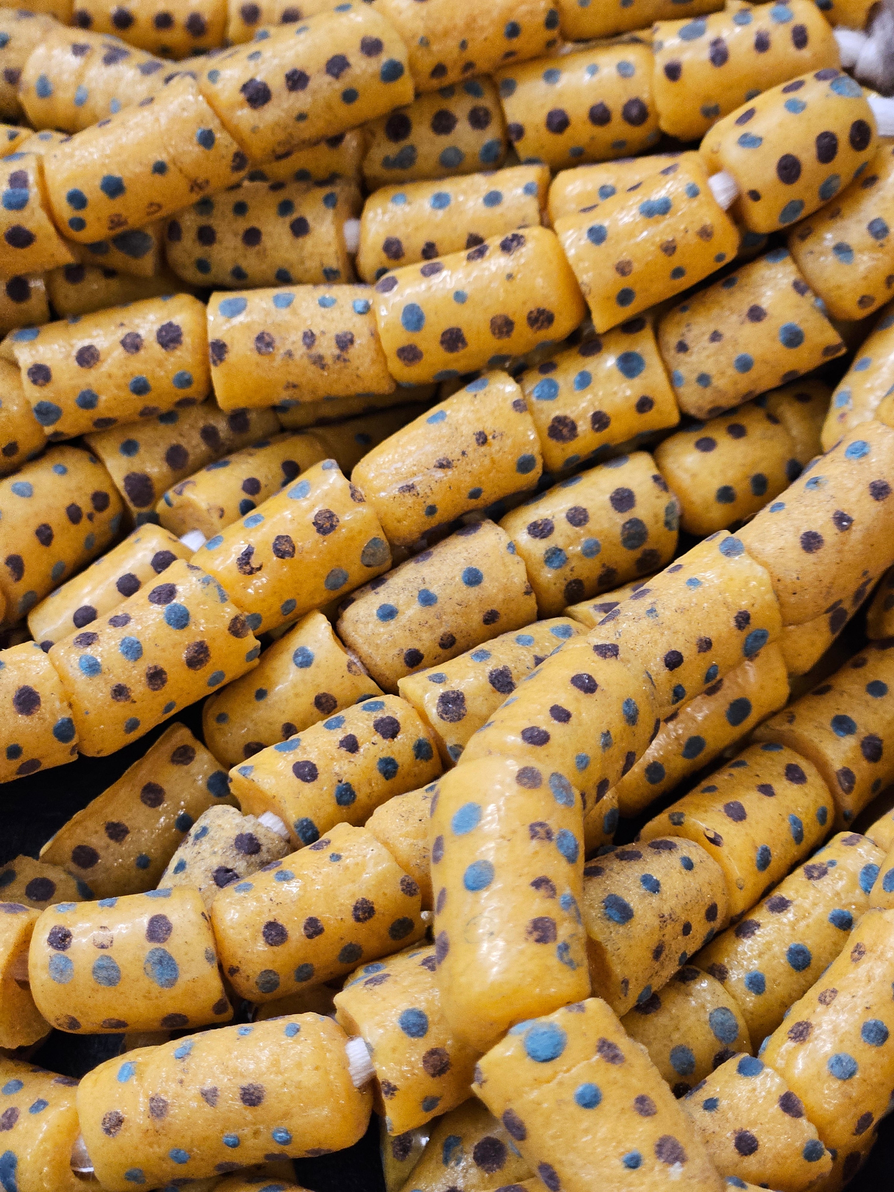 Handcrafted Painted African Recycled Glass Beads - Small/Medium Tube Beads #1216