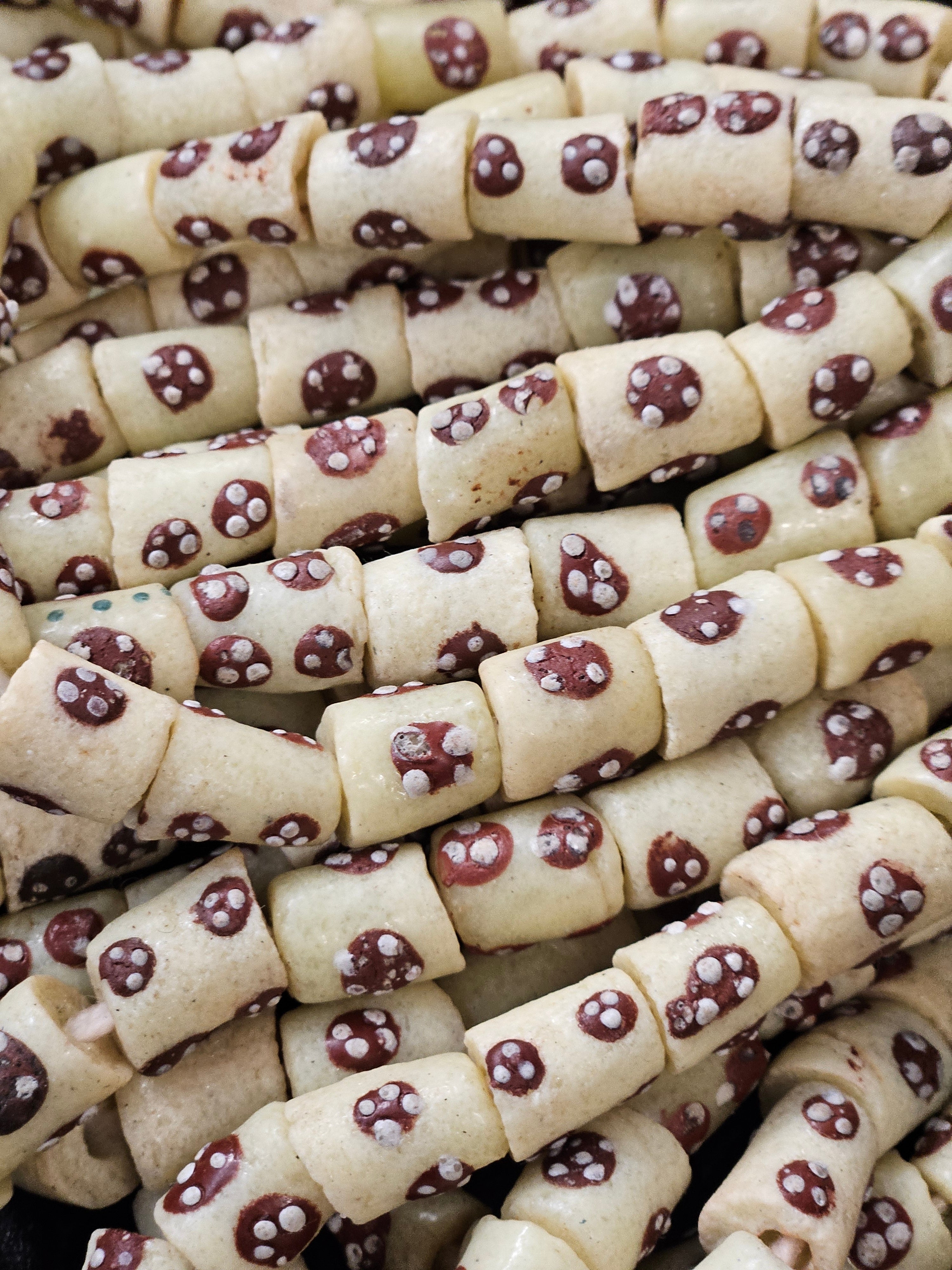 Handcrafted Painted African Recycled Glass Beads - Small/Medium Tube Beads #1213