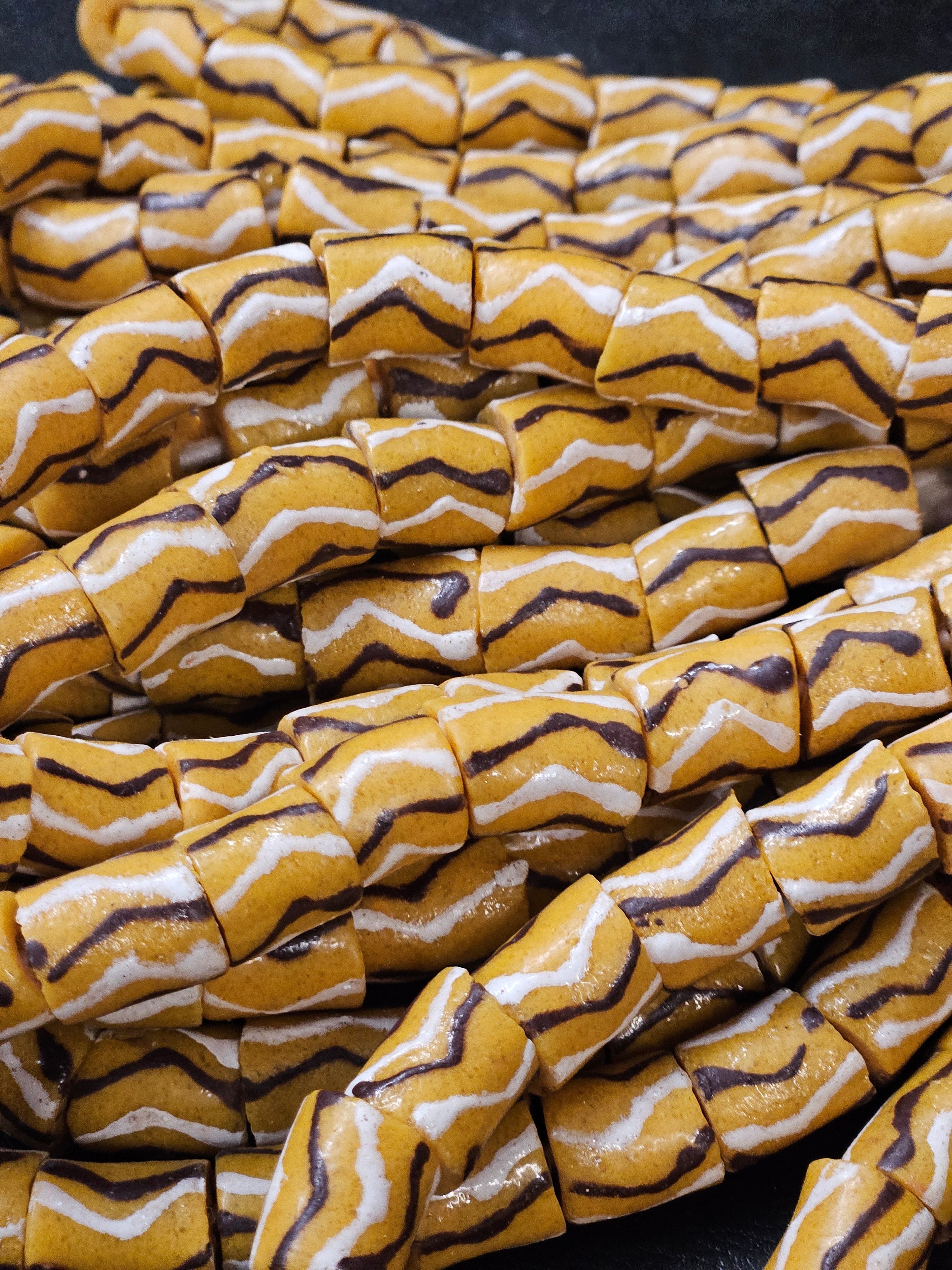 Painted African Recycled Glass Beads - Medium Tube Beads #1301