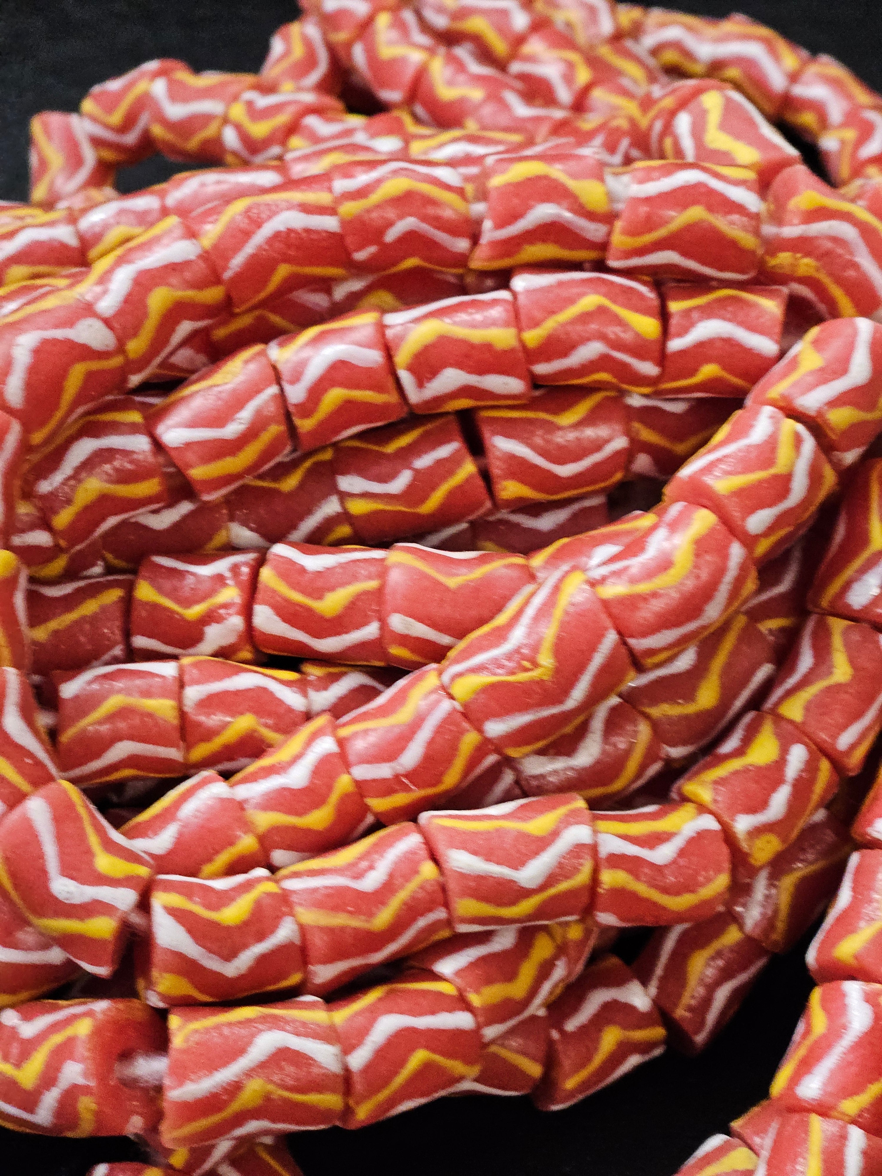 Painted African Recycled Glass Beads - Medium Tube Beads #1302