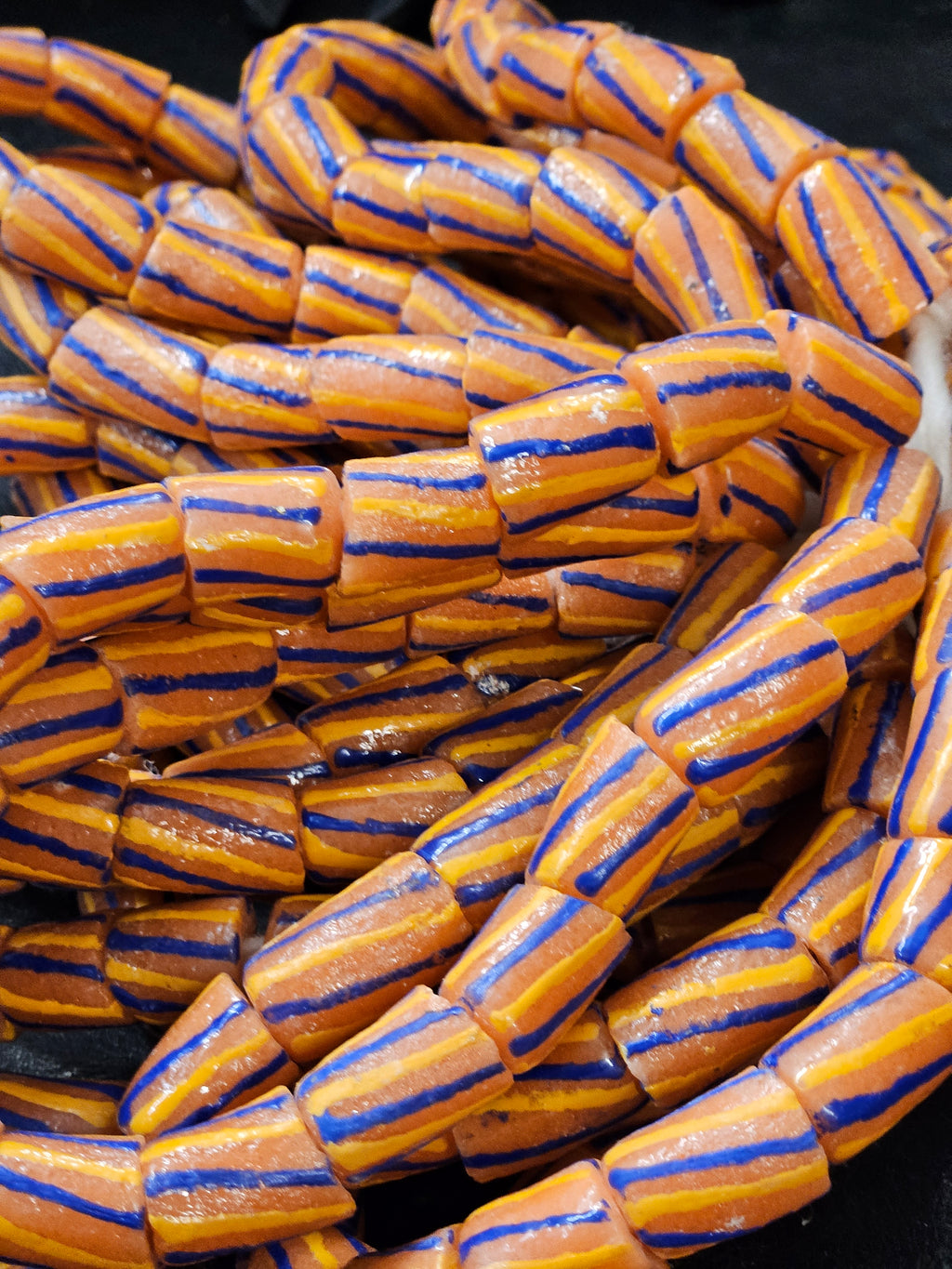 Painted African Recycled Glass Beads - Medium Tube Beads #1305