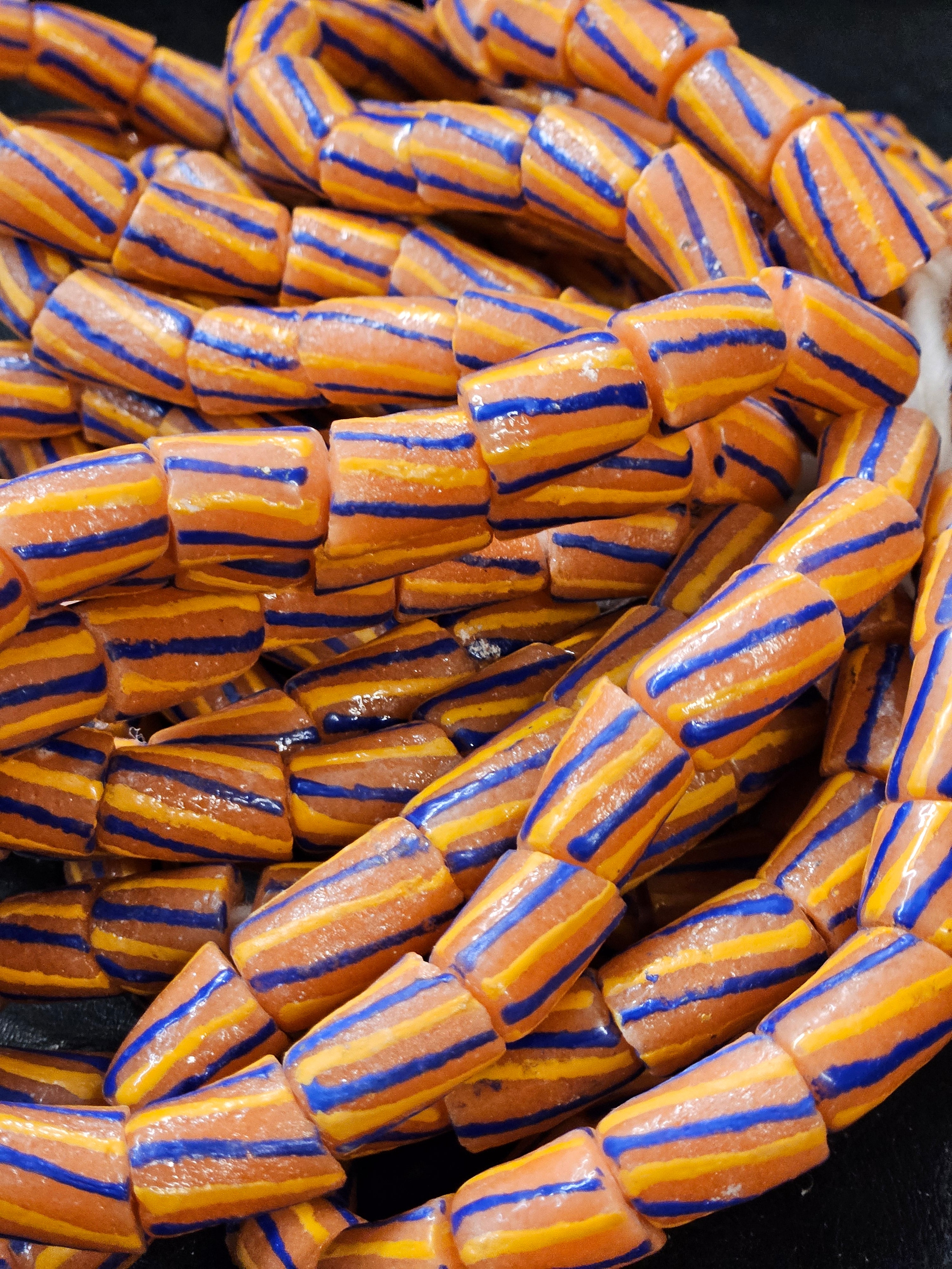 Painted African Recycled Glass Beads - Medium Tube Beads #1305