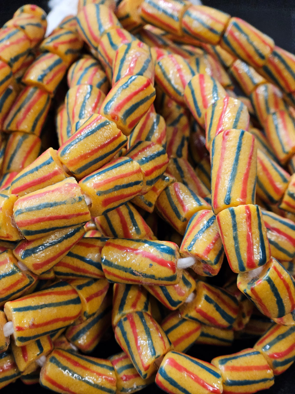 Painted African Recycled Glass Beads - Medium Tube Beads #1307