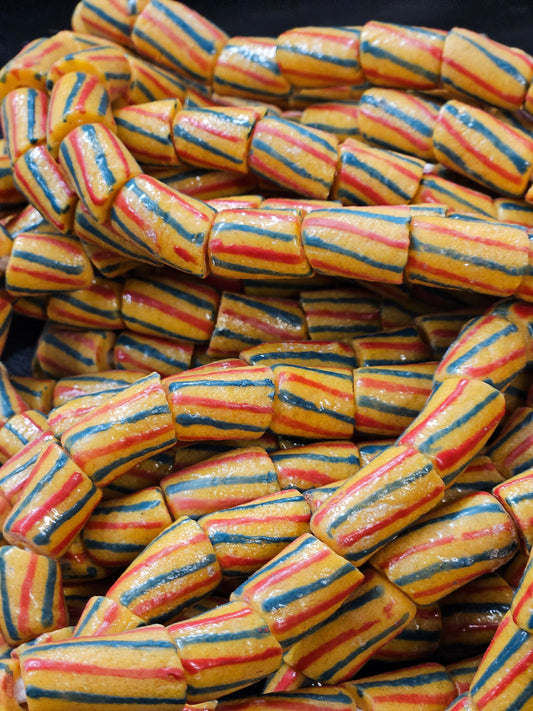 Painted African Recycled Glass Beads - Medium Tube Beads #1307