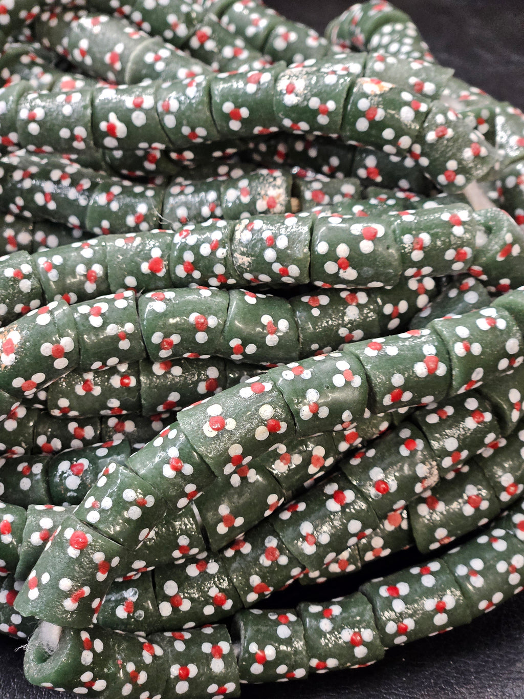 Painted African Recycled Glass Beads - Medium Tube Beads #1306