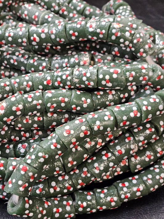 Painted African Recycled Glass Beads - Medium Tube Beads #1306