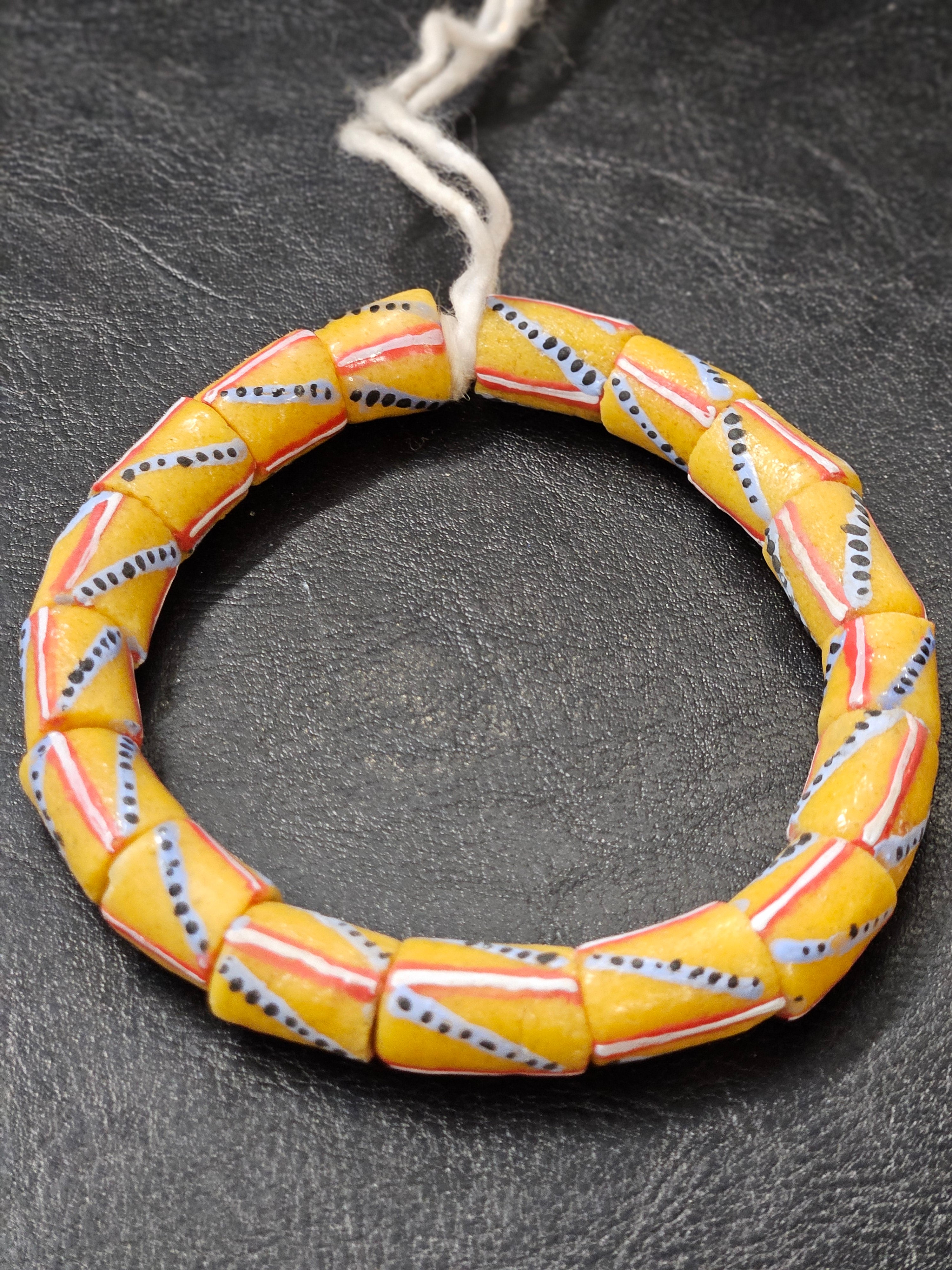 Painted African Recycled Glass Beads - Medium Tube Beads #1309