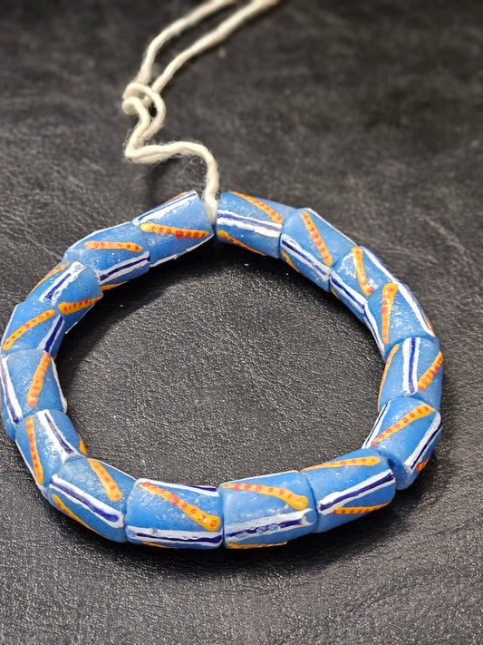 Painted African Recycled Glass Beads - Medium Tube Beads #1310