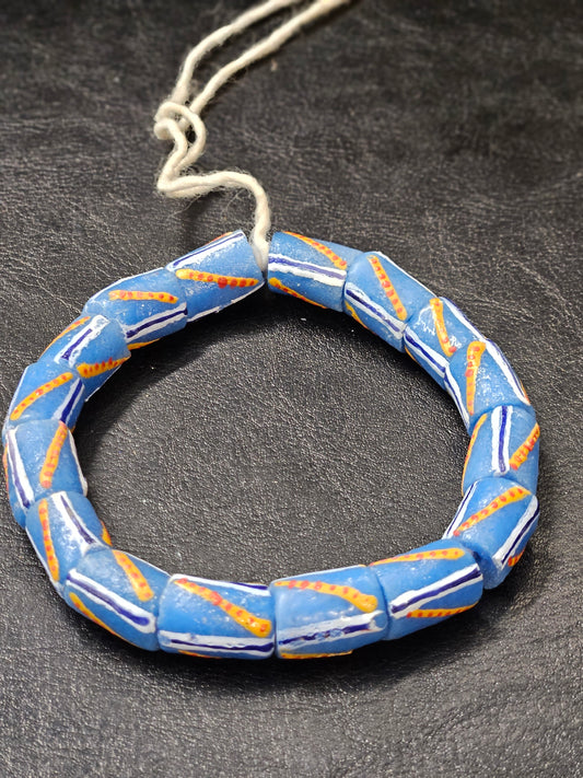 Painted African Recycled Glass Beads - Medium Tube Beads #1310