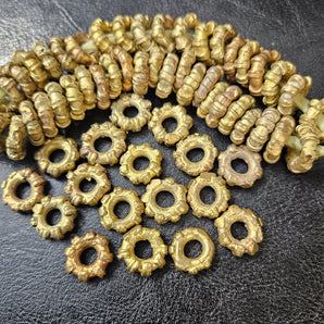 50 Pieces African Brass Ribbed Spacers from Ghana - #5501