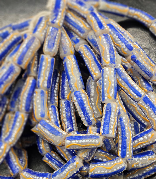 Painted African Recycled Glass Beads - Tube Beads #1501