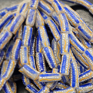 Painted African Recycled Glass Beads - Tube Beads #1501