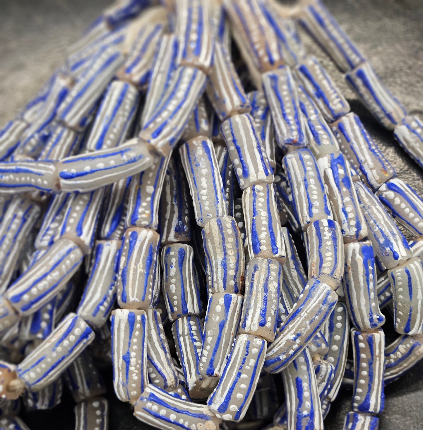 Painted African Recycled Glass Beads - Tube Beads #1502