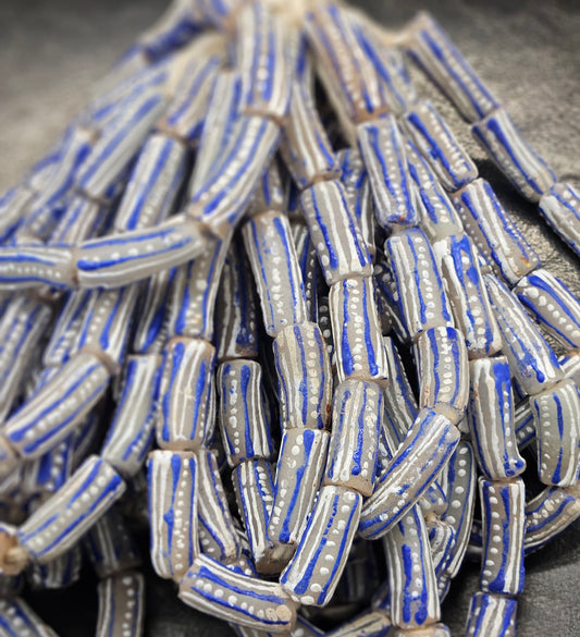 Painted African Recycled Glass Beads - Tube Beads #1502