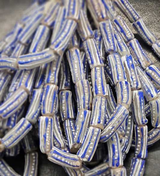 Painted African Recycled Glass Beads - Tube Beads #1502