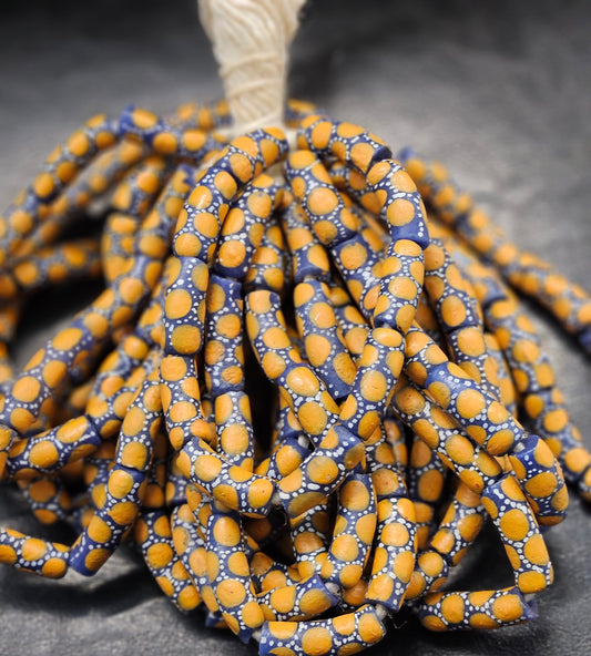 Painted African Recycled Glass Beads - Tube Beads #1503